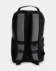 Black backpack with gray straps on a white background
