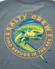 T-shirt with a fish graphic and 'Salty Crew' text on a gray background