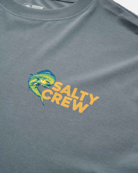 Gray t-shirt with Salty Crew logo featuring a fish design.