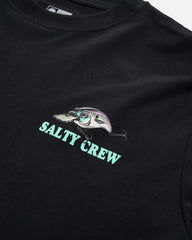 Black t-shirt with Salty Crew logo featuring a fish design on a gray background