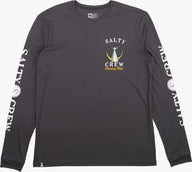 Black long-sleeve shirt with Salty Crew logo and branding on a white background