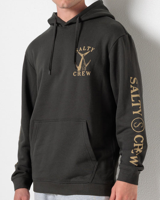 Black hoodie with 'Salty Crew' logo on a gray background