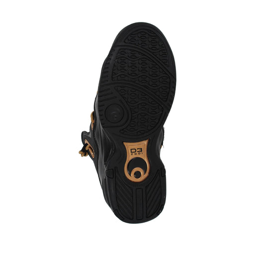 Black boot sole with brand logo on a white background