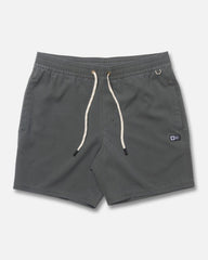 Gray shorts with a drawstring on a light gray background