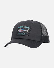 Black mesh cap with Salty Crew logo on a white background