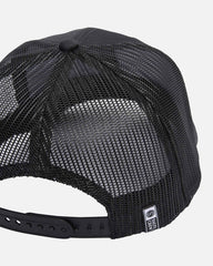 Black mesh cap with a brand logo on a white background