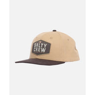 Beige and brown cap with Salty Crew logo on a white background