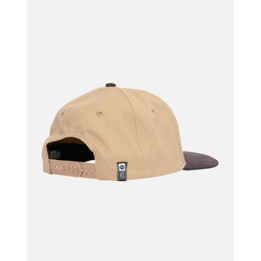 Beige cap with a black brim on a white background