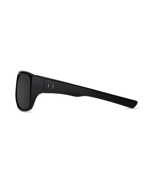 Black sunglasses with a square frame and dark lenses, shown from a side profile view on a plain white background.