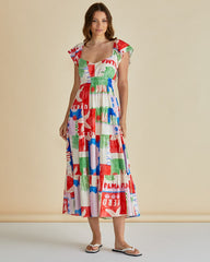 Multi-coloured beach dress with shells