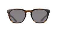 Sunglasses with tortoiseshell frame and dark lenses on a white background
