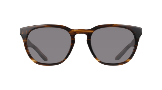 Sunglasses with tortoiseshell frame and dark lenses on a white background