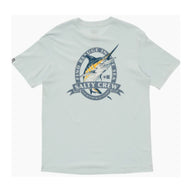 Salty Crew Tee in Fog Blue with a Marlin Print and white background
