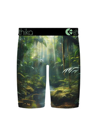 Jungle-themed shorts with 'thiiko' branding on a white background