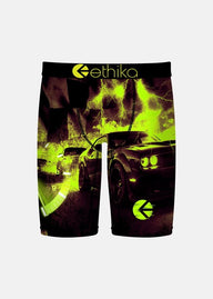Underwear with a car graphic and 'ethika' branding on a white background