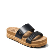 Black sandal with cork sole on a white background