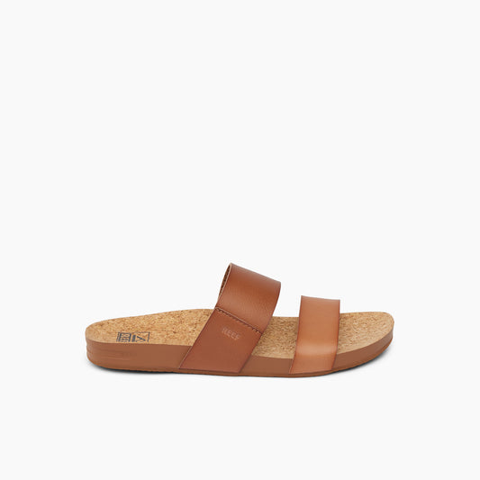 Brown sandal with cork sole on a white background