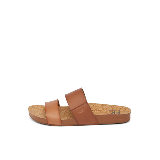 Brown sandal with cork sole on a white background