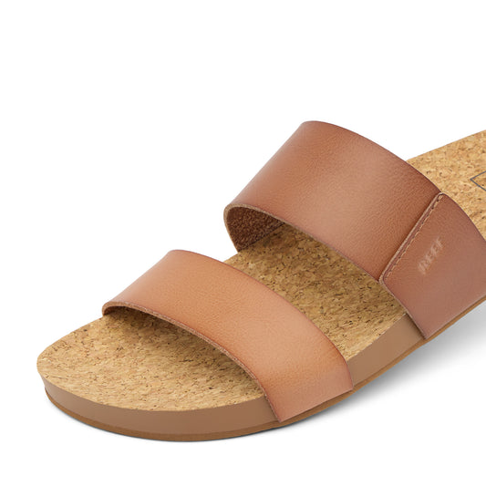 Brown sandal with cork sole on a white background