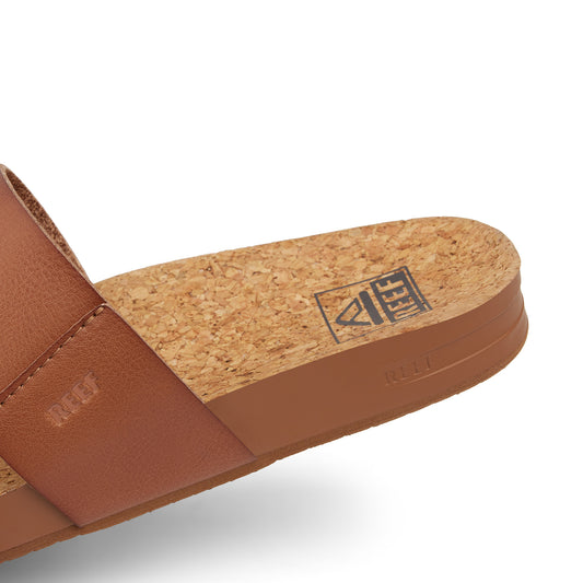 Brown sandal with cork insole on a white background