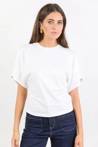 white tee with gathered sides 