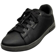 Black sneaker with brand logo on a white background