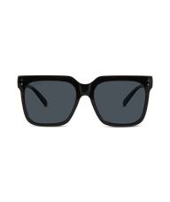 Black square sunglasses with dark gray lenses, shown from the front on a plain white background.