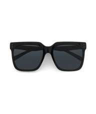 Black square sunglasses with thick frames and dark lenses, shown from the front on a plain white background.