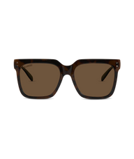 Square sunglasses with a dark brown tortoiseshell frame and brown tinted lenses, shown against a plain white background.