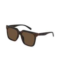 Square sunglasses with a dark brown and black tortoiseshell frame and brown tinted lenses, shown at a three-quarter angle on a white background.
