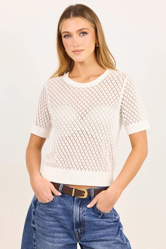 Ivy + Jack Dapple Boxy Knit Lace Tee - Ivory
