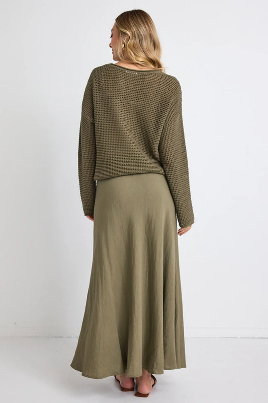 Re-Union Dawn Soft Khaki Crochet Knit Jumper