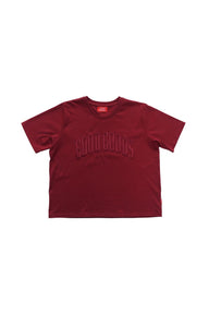 Red t-shirt with a logo on a white background