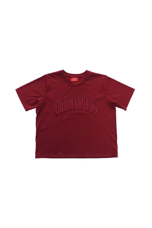 Red t-shirt with a logo on a white background