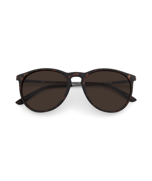 Oversized round sunglasses with dark brown lenses and a glossy dark brown acetate frame, shown from the front on a solid white background.