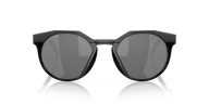 Black sunglasses with reflective lenses on a white background