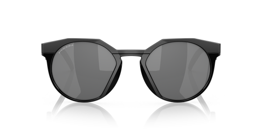 Black sunglasses with reflective lenses on a white background