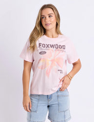 light pink tee with hibiscus print 