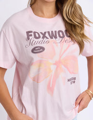 light pink tee with hibiscus print 