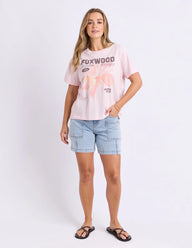 light pink tee with hibiscus print 