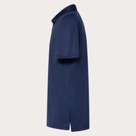 Navy blue polo shirt on a light gray background