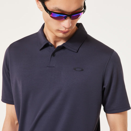 Navy blue polo shirt on a light gray background