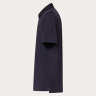 Navy blue polo shirt on a light gray background