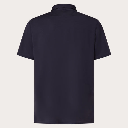 Navy blue polo shirt on a light gray background