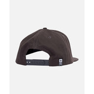 Dark brown cap with a visible brand logo on a white background