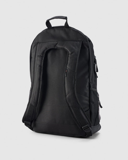 Black backpack on a light gray background