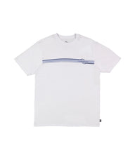White t-shirt with a blue stripe on a white background