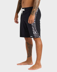 Black shorts with white pattern on a white background