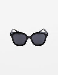 Black sunglasses with a white background