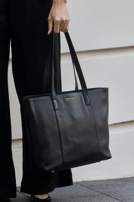 Among The Brave Milan Black Zip Leather Tote Bag